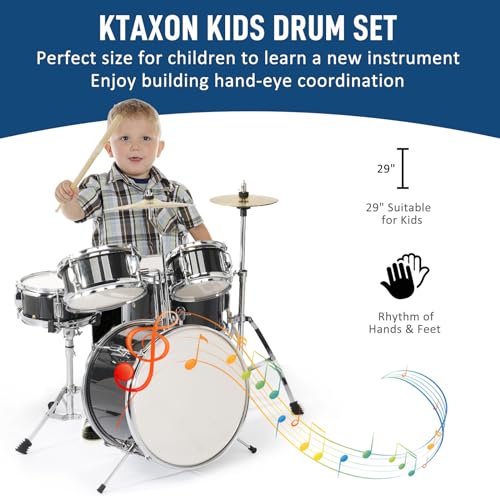 Ktaxon 5-Piece Complete Junior Drums Set, 14 Inch Beginners Drum Kit with Throne Stool, Pedal & Drumsticks, Kids Drums Musical Instruments W/Cymbal