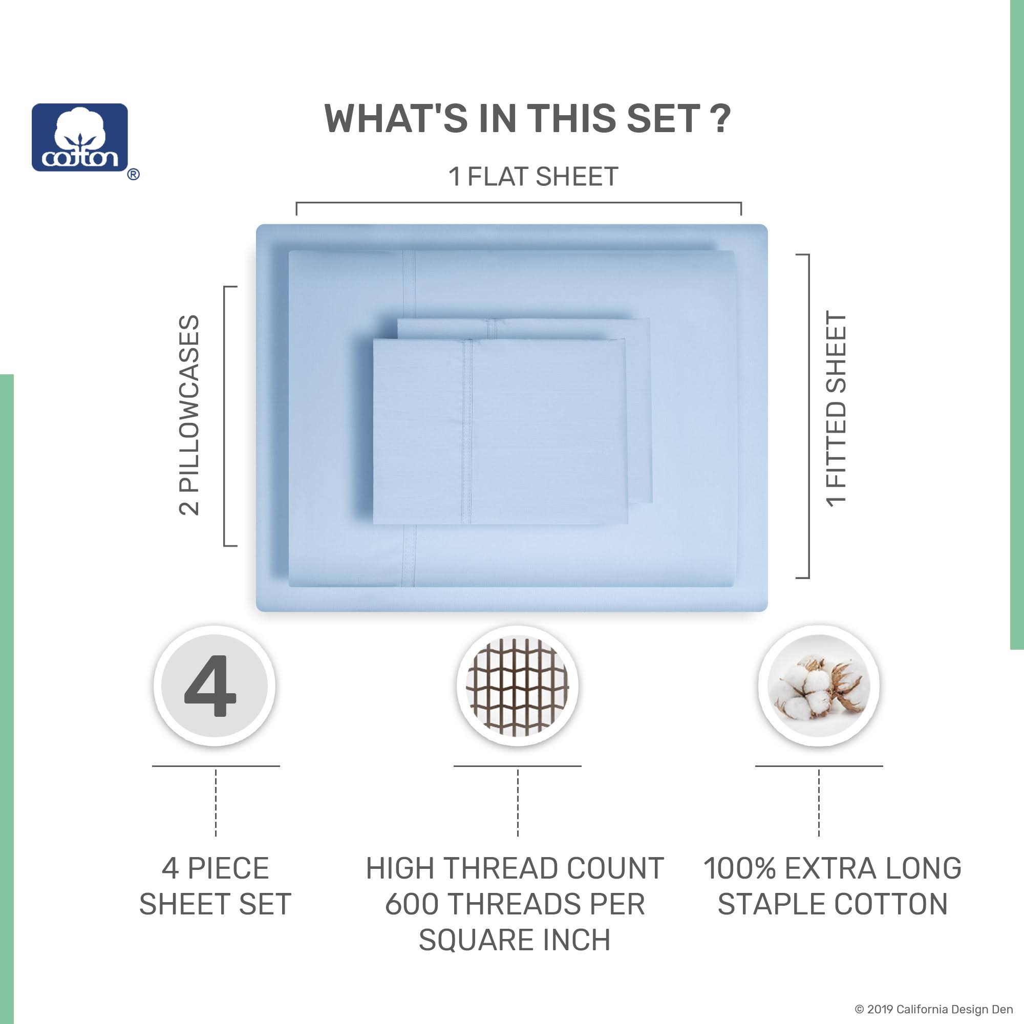 California Design Den 600 Thread Count Best Bed Sheets 100% Cotton Sheets Set - Extra Long-Staple Cotton Sheet for Bed 4 Piece S