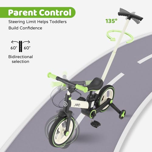 JMMD Toddler Bike with Push Handle for Kids 18-60 Months, 6 in 1 Foldable Push Bike with Training Wheels, Pedals, Brakes, Kickstand