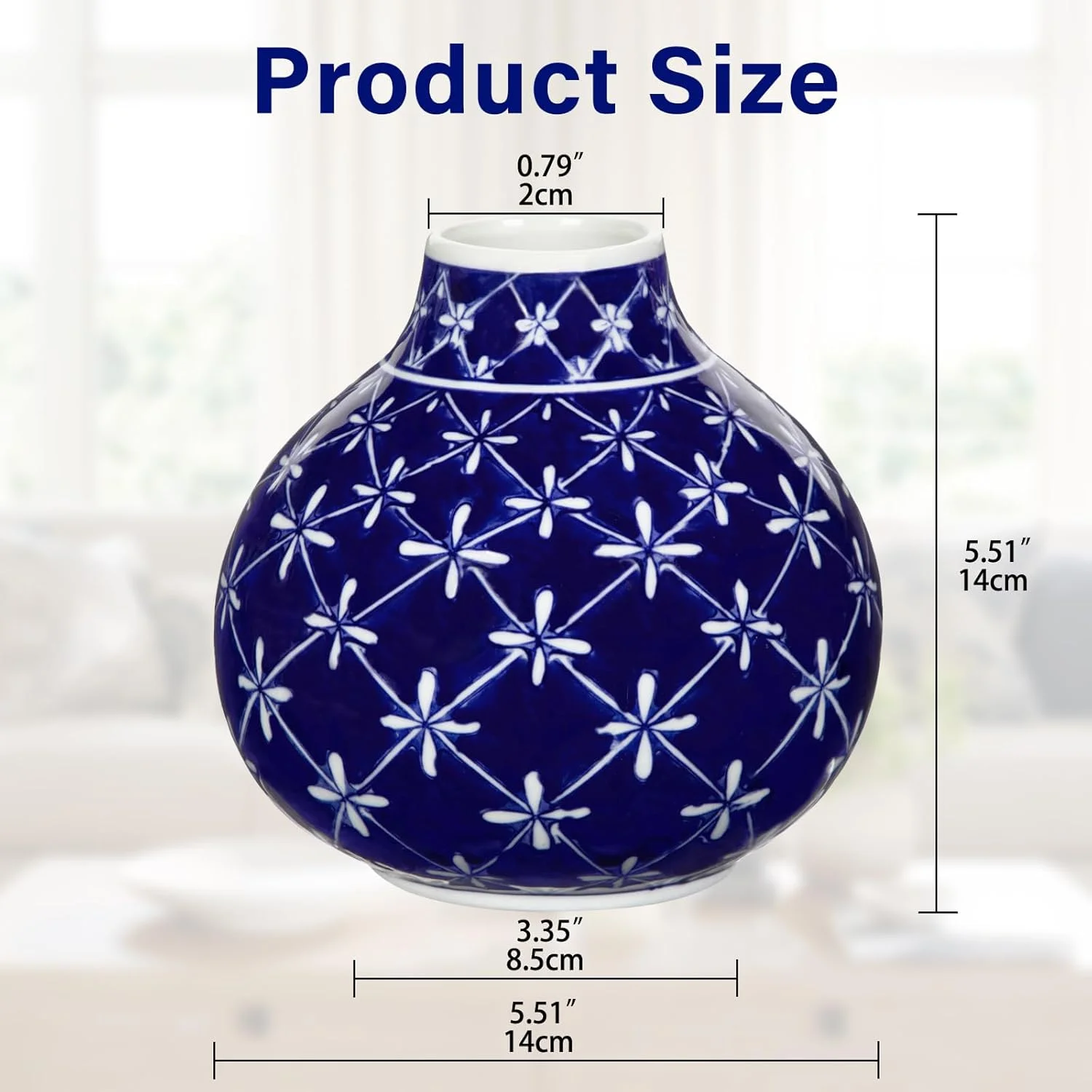 Chinoiserie Blue and White Porcelain Ceramic Vases