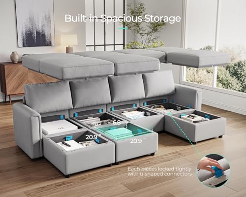 LINSY HOME Modular Sectional Sofa, Convertible U Shaped Sofa Couch with Storage, Memory Foam, Modular Sectionals with Ottomans