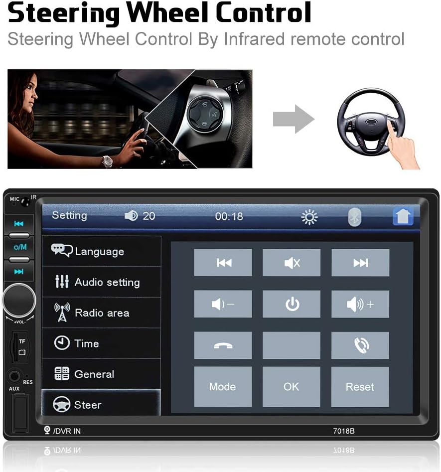 Car Radio Double Din Car Stereo 7 LCD Touch Screen in-Dash Head Unit with Bluetooth Support Mirror Link/DVR/USB/FM/SD/MMC MP3 +Rear View Camera&