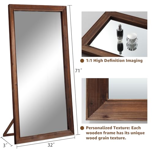 MELOMOIR Rustic Farmhouse Full Length Mirror, 64"x21" Wood Frame Floor Mirror, Free Standing Mirror Leaning Hanging Mirror