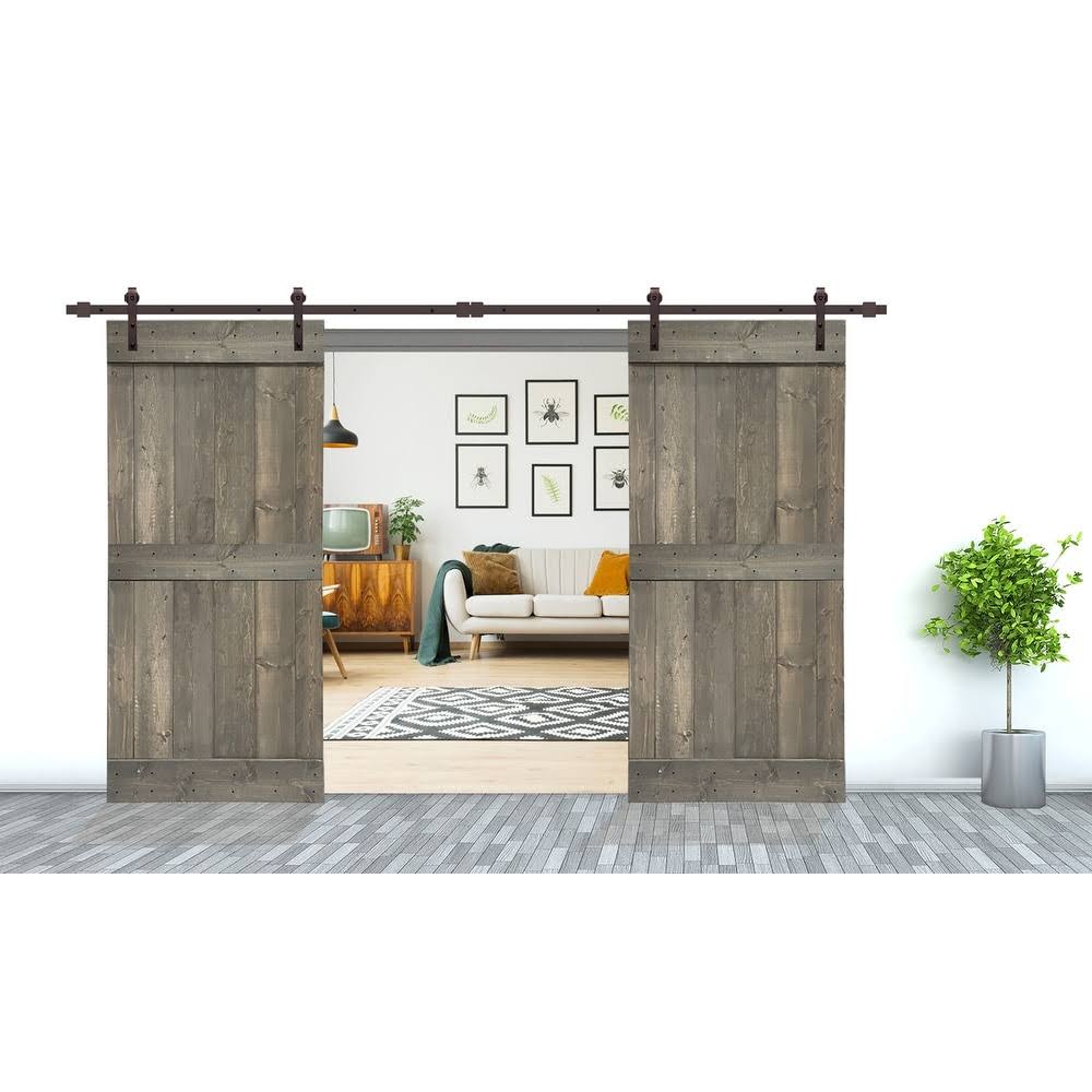 CALHOME Stained Midbar Double DIY Barn Door w/ Hardware Kit - Weather Gray - 84 x 84