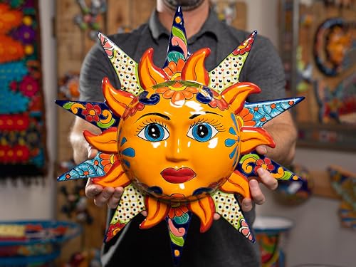 Mexican Talavera Pottery Wall Large Art Sun Face Handmade Decor Patio Porch Ceramic Art For Indoor Outdoor Home Garden Wall Sculpture Mexico Folk Art