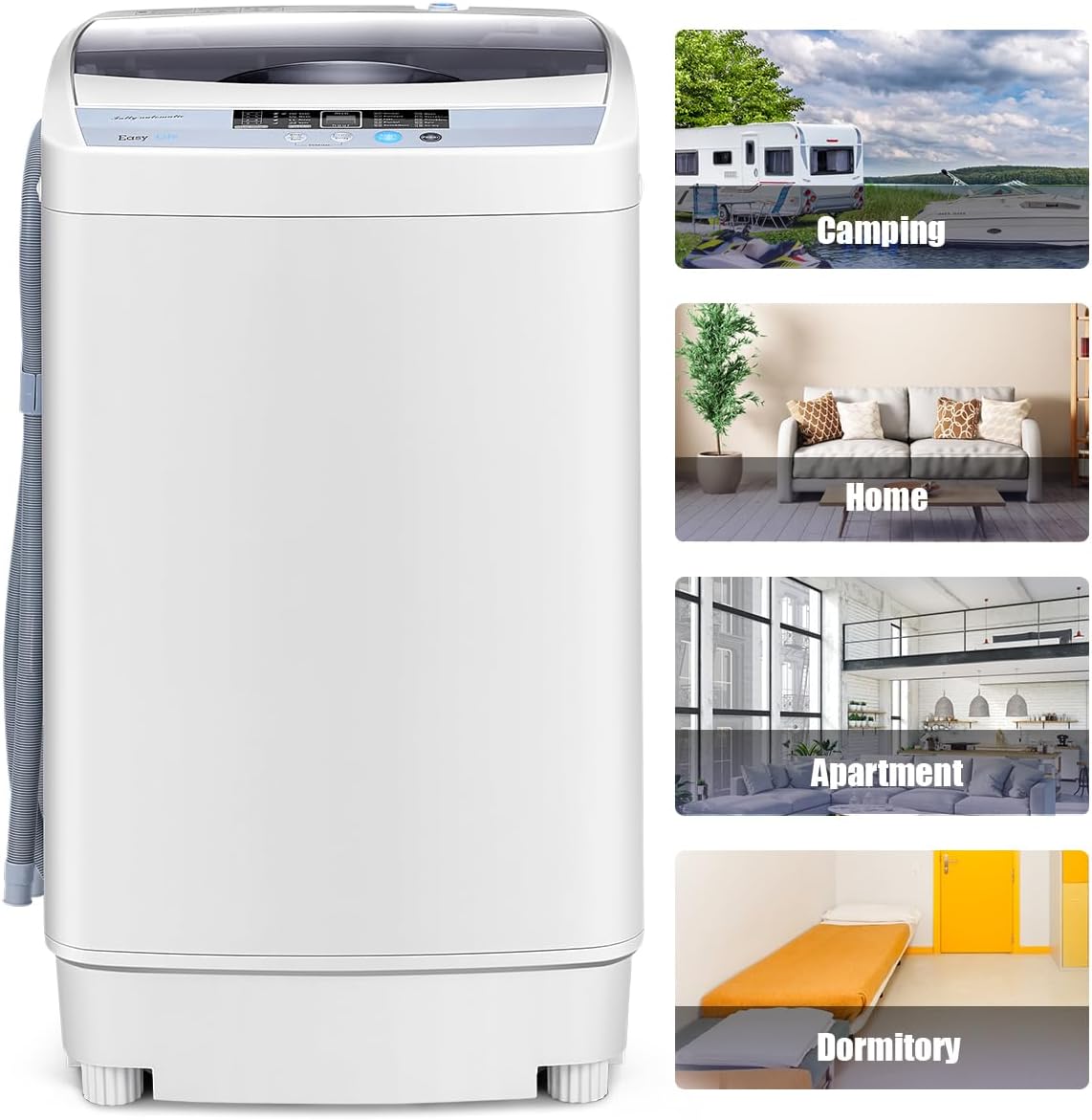 RELAX4LIFE Full-Automatic Washing Machine, 12LBS Capacity Compact Laundry Washer w/10 Programs, 8 Water Levels, LED Display & Drain Pump