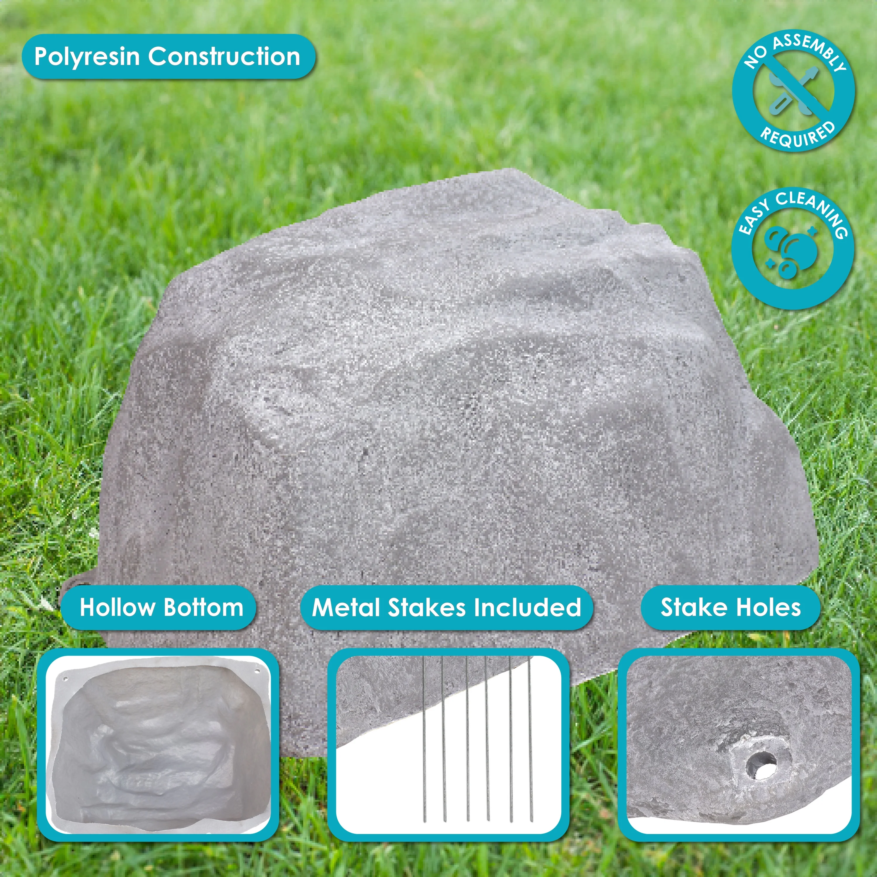 Sunnydaze Low-Profile Artificial Landscape Rock Cover with Stakes - Gray