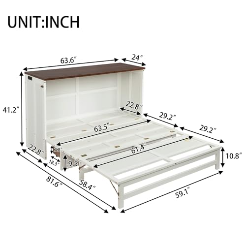 SOFTSEA Queen Size Murphy Bed Cabinet Bed with Storage Drawer and Charging Station, Modern Foldable Platform with USB Port