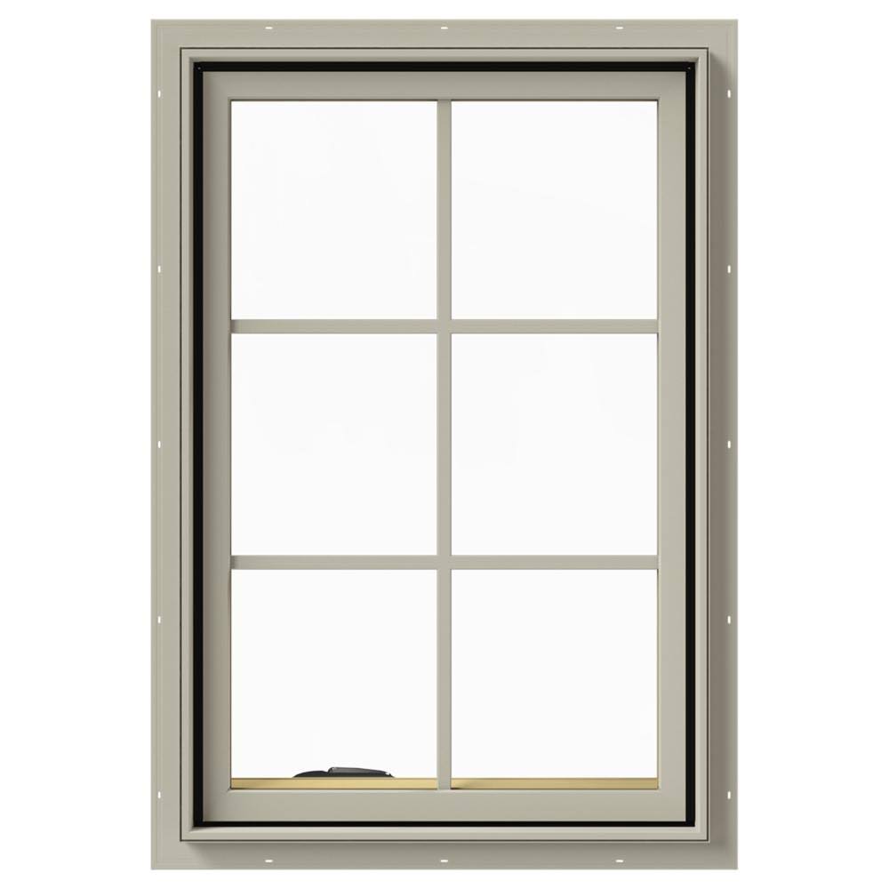 JELD-WEN 24 in. x 36 in. W-2500 Series Desert Sand Painted Clad Wood Left-Handed Casement Window with Colonial Grids/Grilles