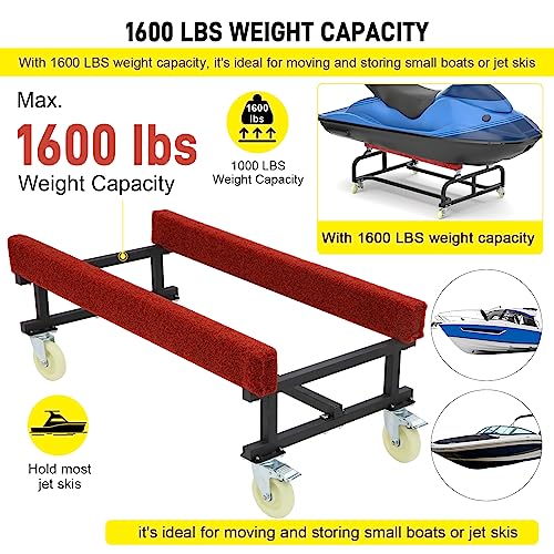 Watercraft PWC Dolly,Jet ski Dolly tolerable 1300 LBS Capacity Boat Storage Trailer Adjustable Width with Four Casters & Two Brakes