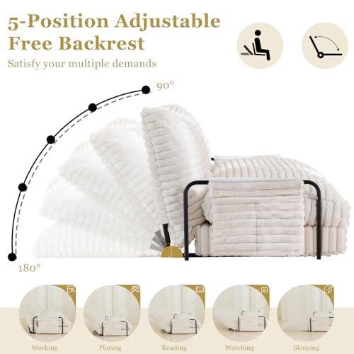 YOSHOOT Adjustable Lazy Floor Sofa, Convertible Bean Bag Sofa Bed Couch, 5-Position Foldable Sleeper Chair with Armrest