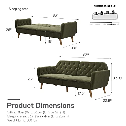 Novogratz Tallulah Memory Foam Futon, Convertible Couch, Camel Faux Leather