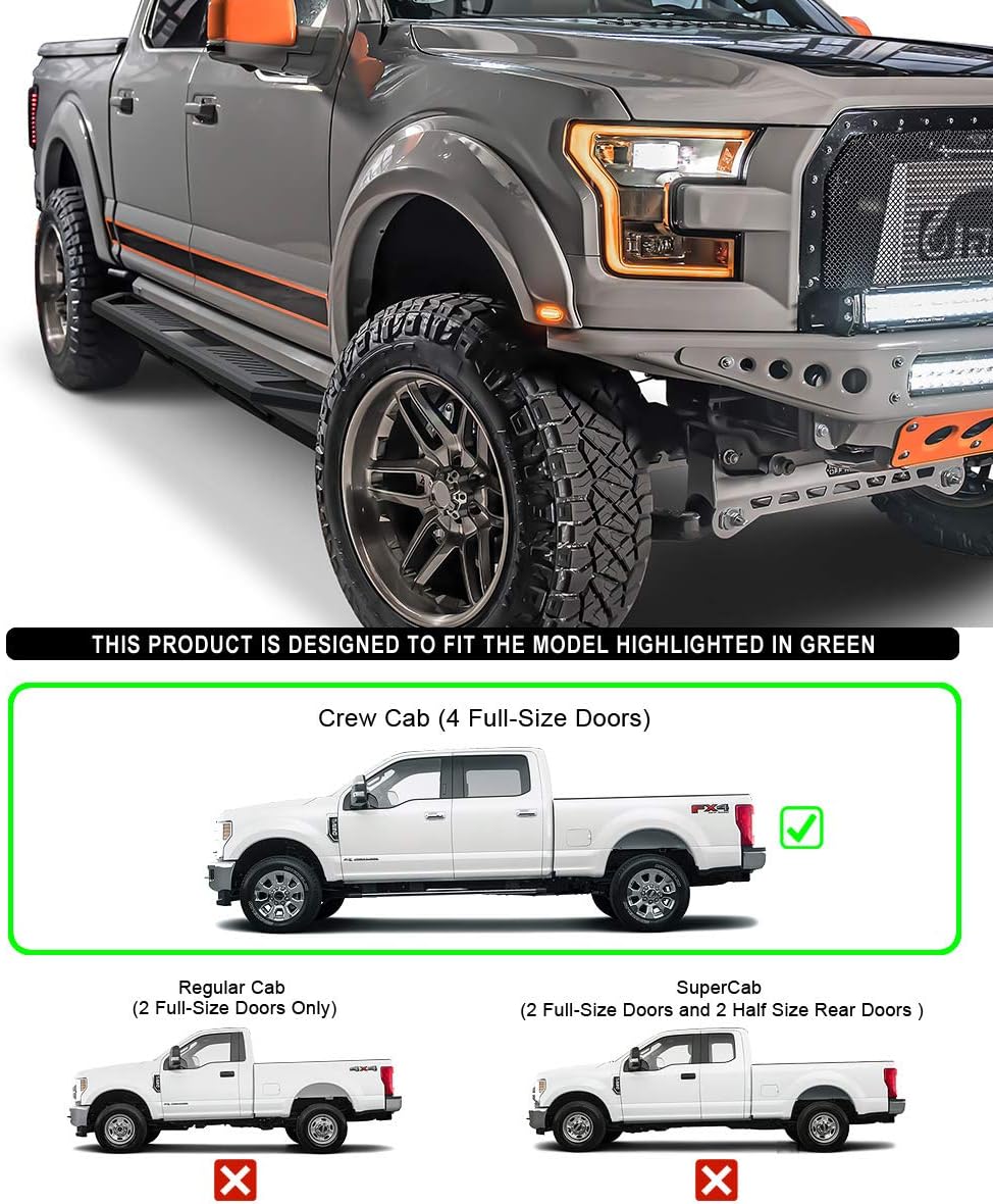 APS Off-Road 6.5in Side Armor Aluminum Running Boards Compatible with Ford F150 2015-2022 SuperCrew Cab & F-250 F-350 Super Duty 2017-2022 Crew Cab