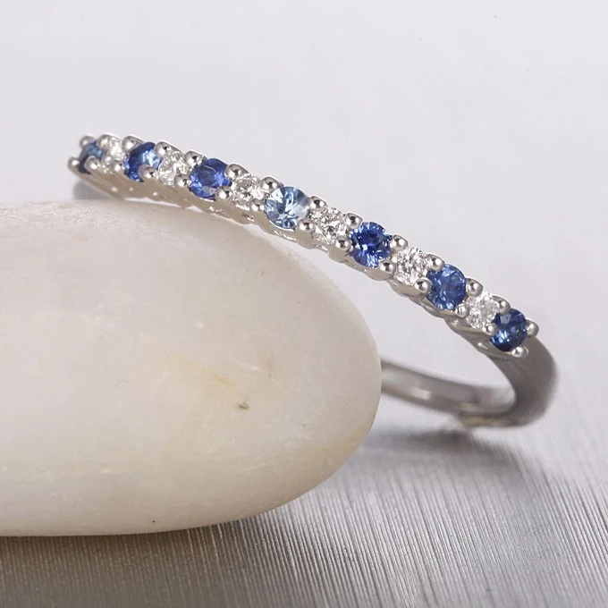 Affordable Diamond and Sapphire Wedding Band on 10k White Gold