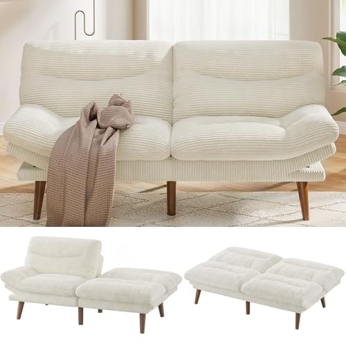 Pipishell Convertible Futon Sofa Bed,66" Corduroy Futon Couch with Adjustable Backrest and Armrests, Recliner Sleeper Sofa for Small Spaces