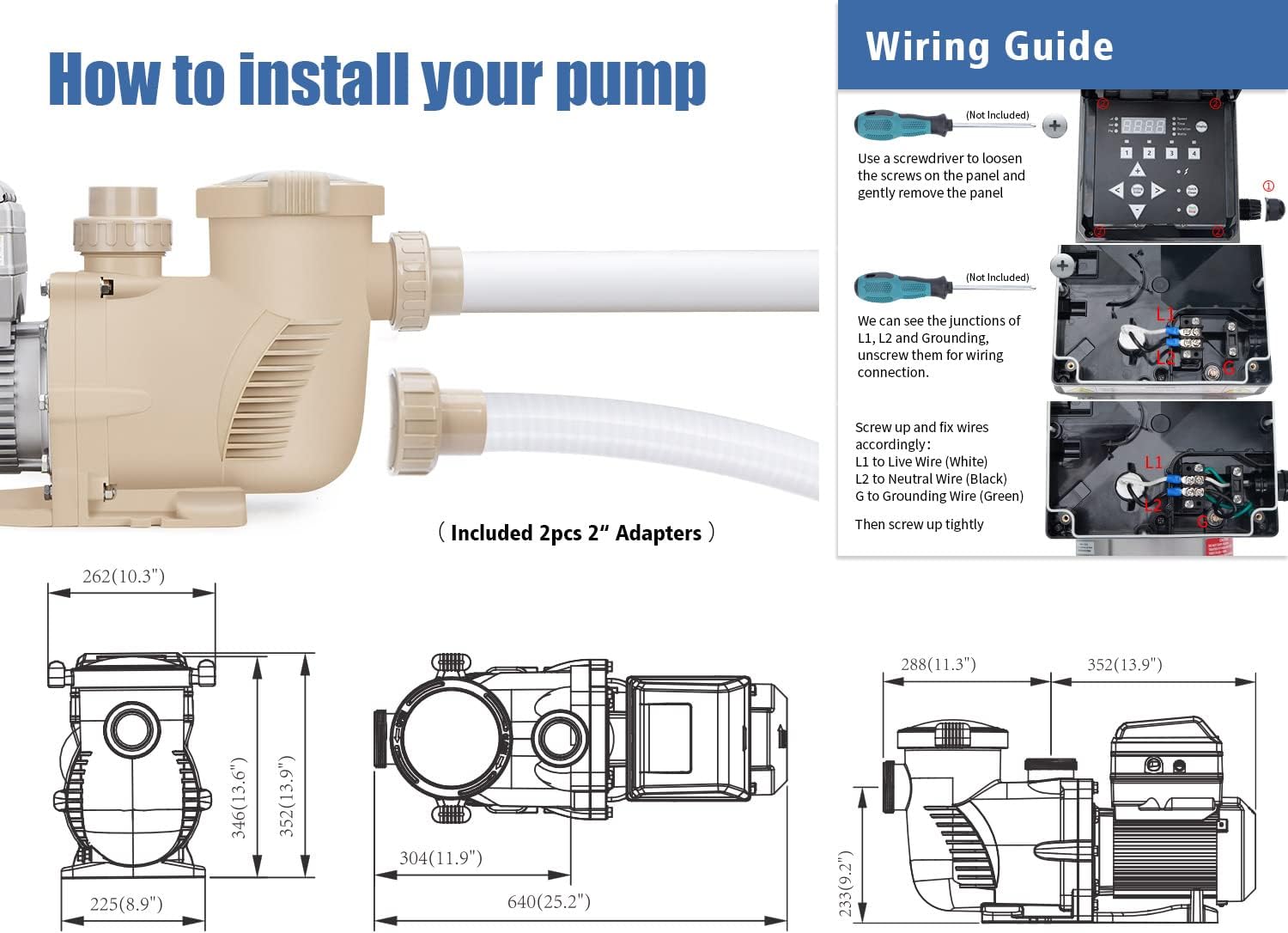 3HP Variable Speed Pool Pump High Performance with Intelligent Control for Easy operation and Energy Saving for All-Weather Clean Swimming Pools