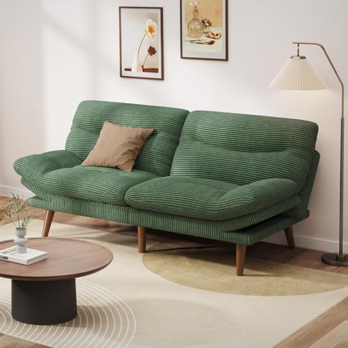 Pipishell Convertible Futon Sofa Bed,66" Corduroy Futon Couch with Adjustable Backrest and Armrests, Recliner Sleeper Sofa for Small Spaces