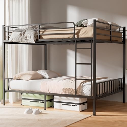 Full Size Loft Bed with Desk and Storage Stairs, Heavy Duty Metal Loft Bed Frame with Wardrobe