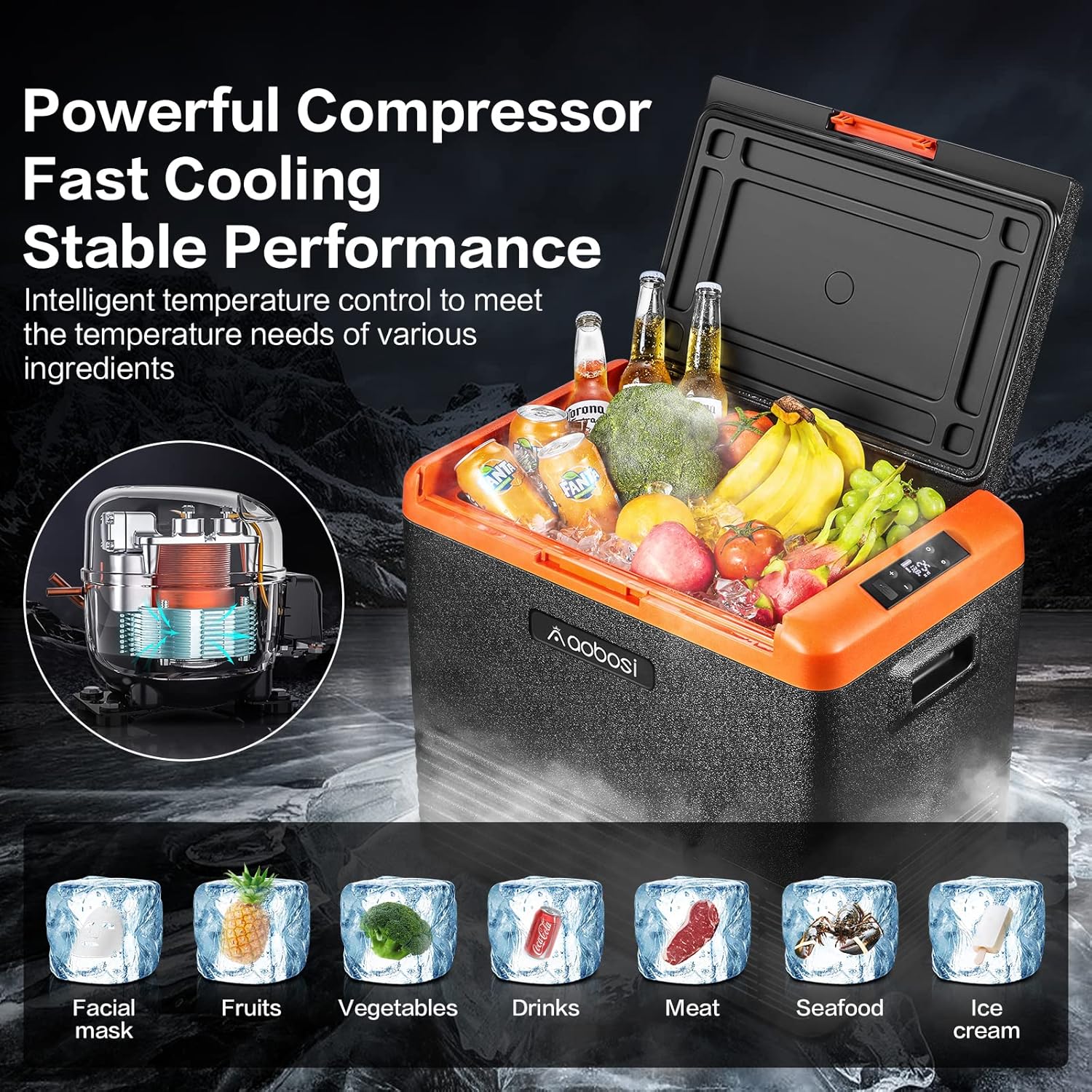 AAOBOSI 12 Volt Car Refrigerator 53 Quart (50L) RV Portable Refrigerator Freezer APP Control Car Fridge Cooler -4℉-68℉ Electric Compressor Cooler