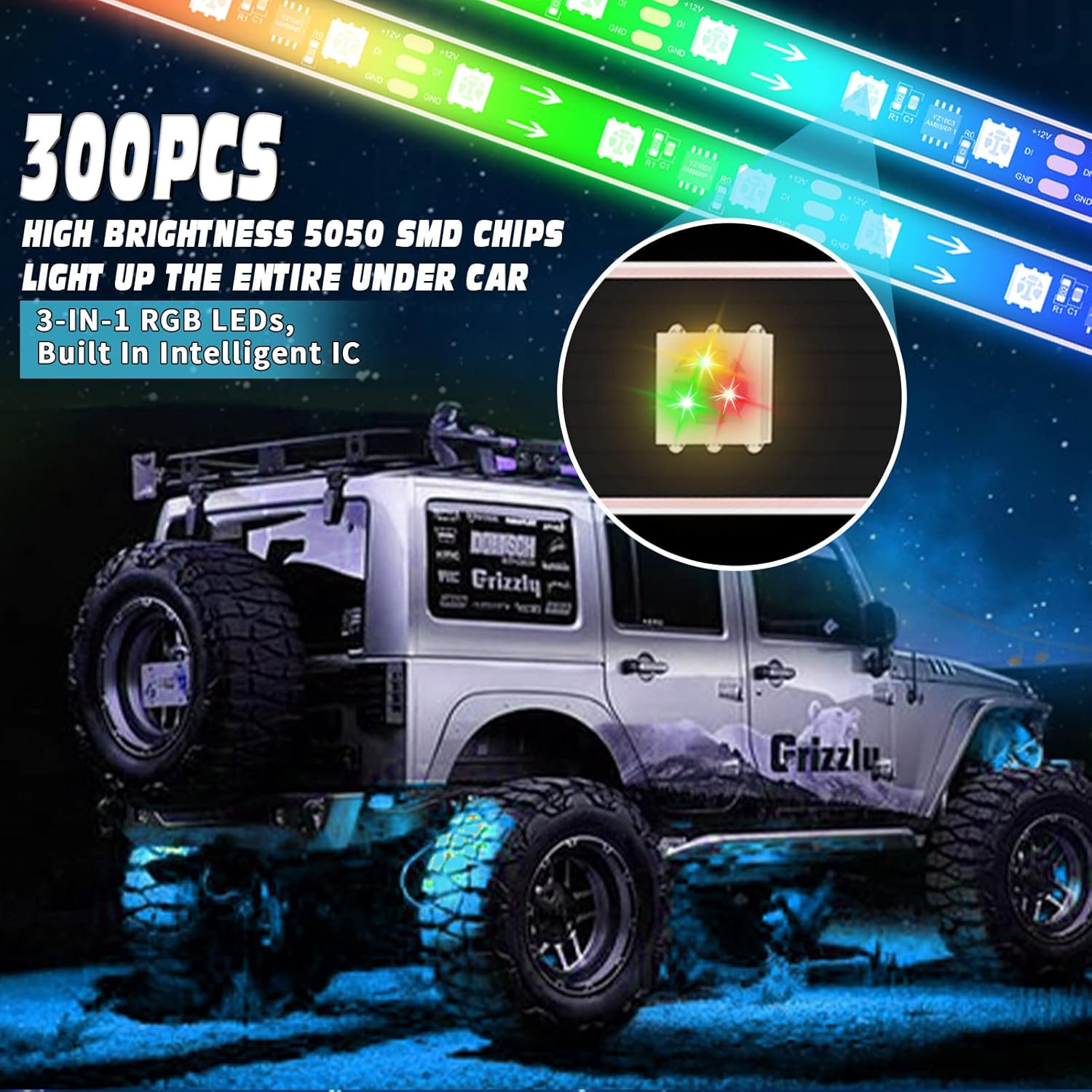 OPPBUY Car Underglow Lights,6PCS Dimmable RGB Underbody Exterior Car Strip Lights with APP Control,16 Million DIY Colors,210 Chasing Color,Music Mode