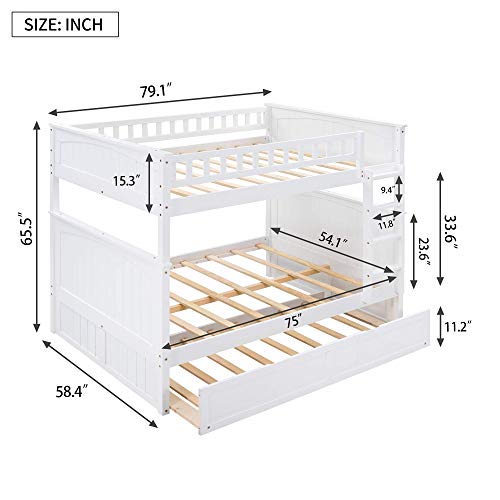 SOFTSEA Twin Over Full Bunk Bed with Slide, Solid Wood Bunk Beds with Stairs for Kids
