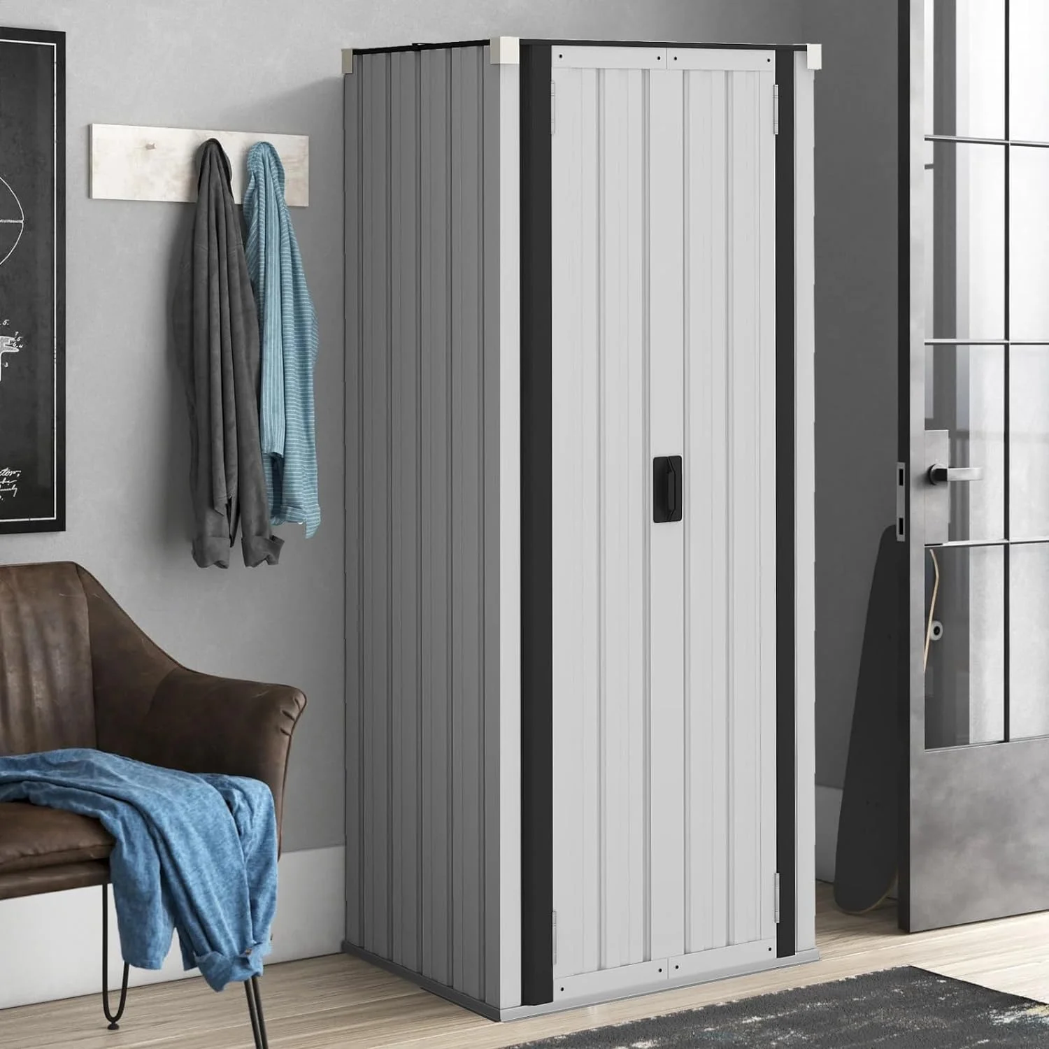 AECOJOY Outdoor Storage Cabinet Waterproof with Adjustable Shelves, Lockable Metal Outdoor Garden Storage Sheds Organizer, Versatile for Garage