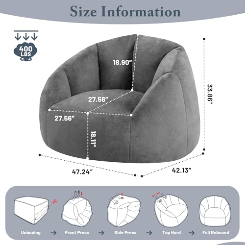 Giant Bean Bag Chair for Adults - Comfy Plush Round Shell Soft Accent Chair, Oversized Cozy Lounge Floor Sofa Reading Chair