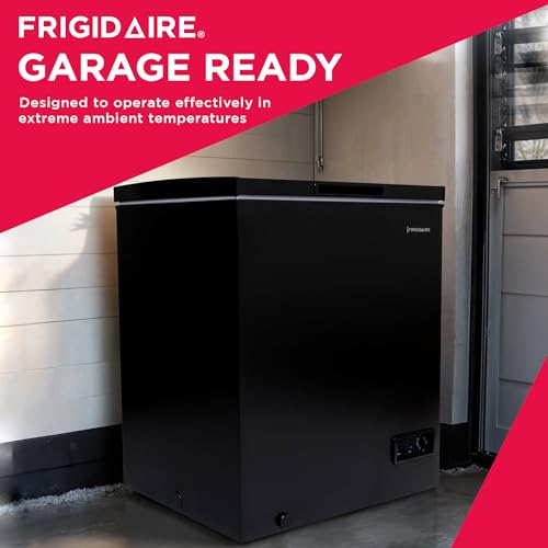 FRIGIDAIRE EFRF7003-BLACK Chest Deep Freezer, 7 Cu. Ft, Black Adjustable Thermostat-Removable Vinyl Coated Wire Basket-Easy Defrost Drain
