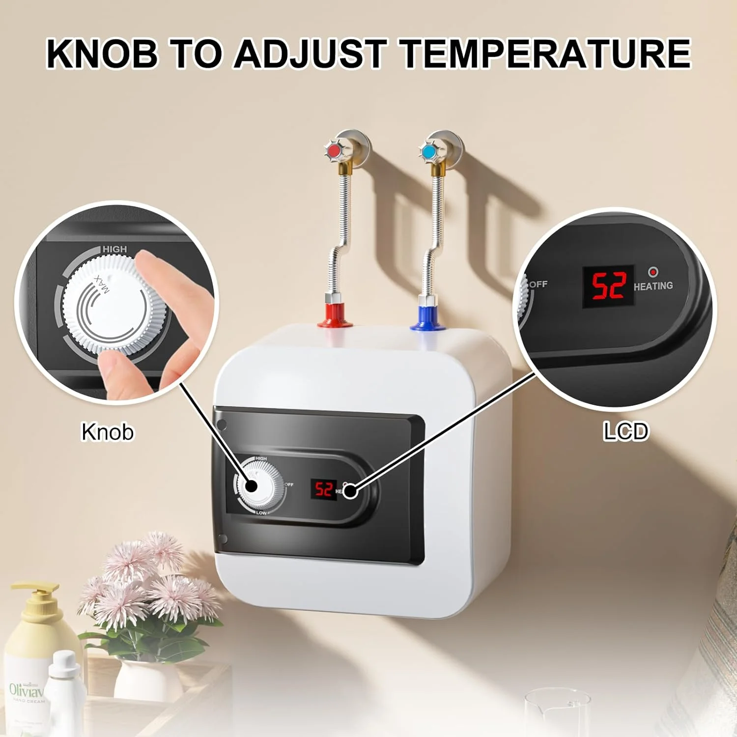 JIAH Eletric Mini-Tank Water Heater Tank,4 Gallon Point of Use Instant Hot Water Heater with Water Tank Storage