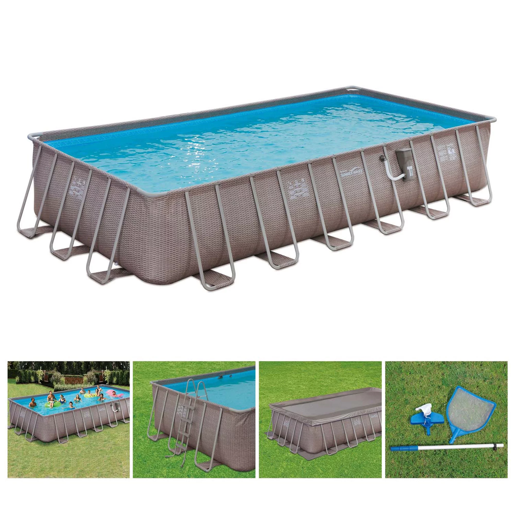 Summer Waves 24 x 12 x 4.5' Rectangle Above Ground Frame Swimming Pool Set