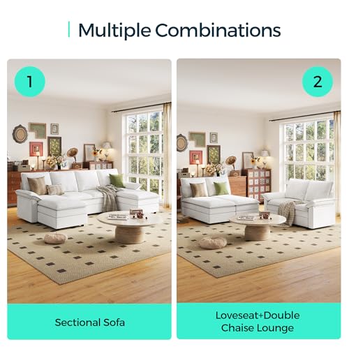 LINSY HOME Modular Sectional Sofa, U Shaped Couch with Chaise, Comfy Chenille Sleeper Sofa Couches for Living Room Apartment Office, Beige