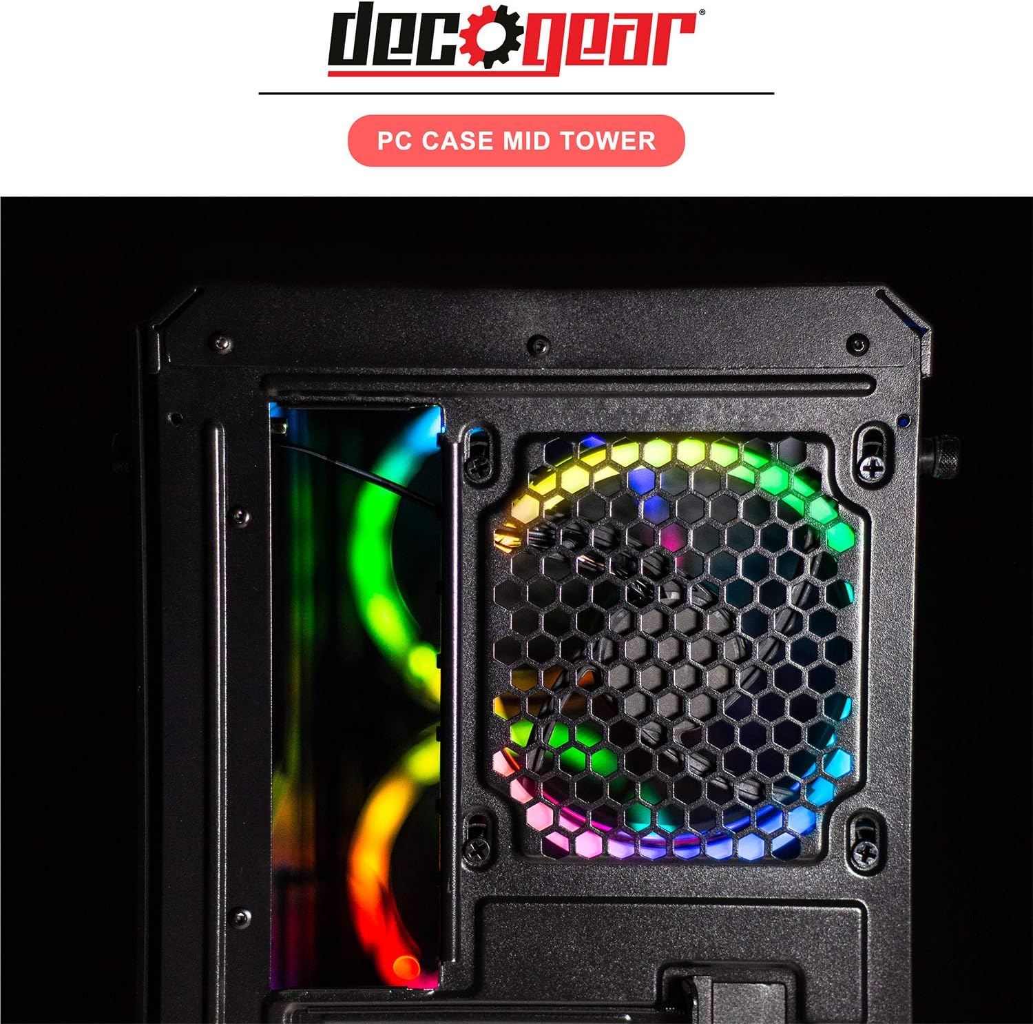 Deco Gear Mid-Tower PC Gaming Computer Case 3-Sided Tempered Glass and LED Lighting - Mini-ITX, Micro-ATX, ATX
