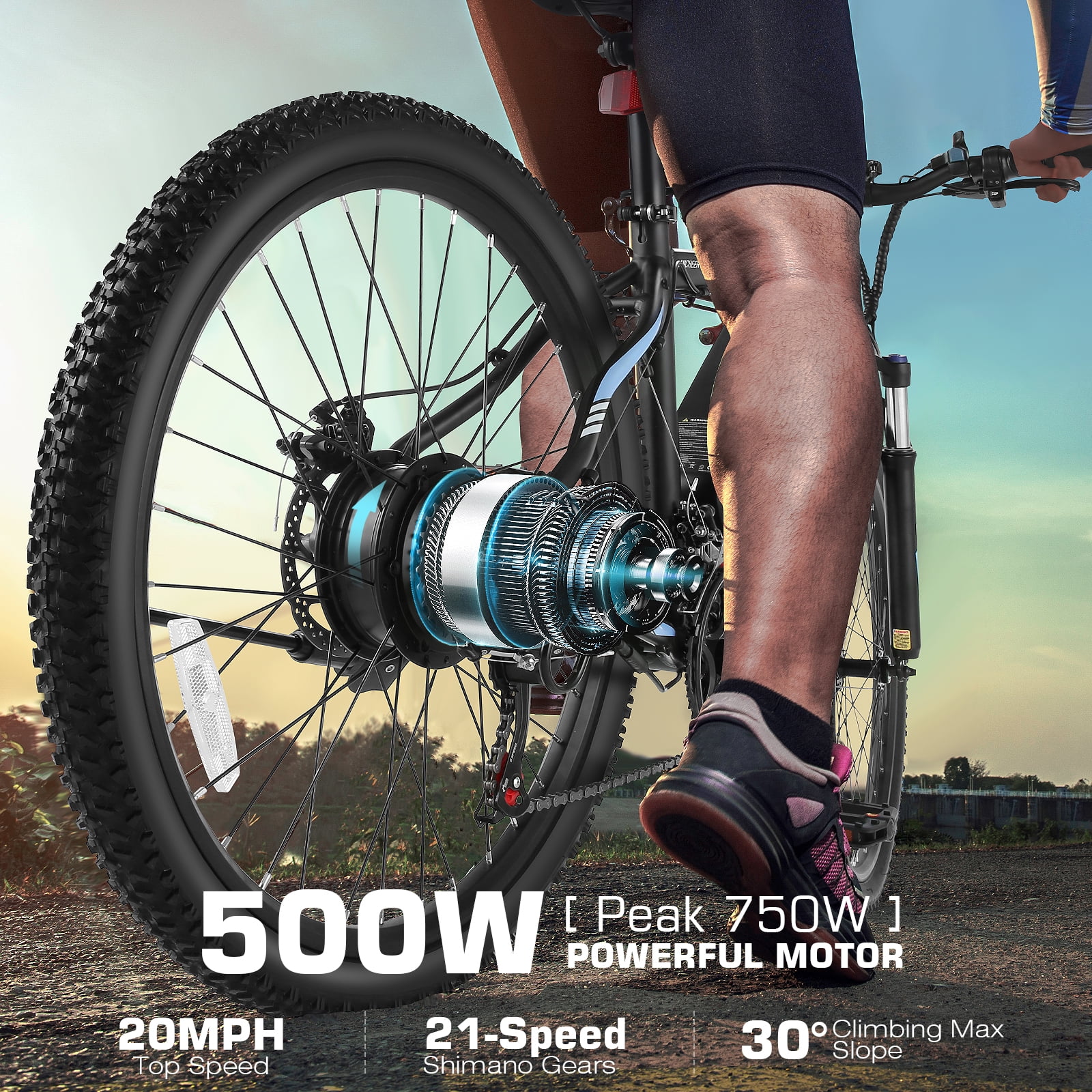 Electric Bike 26" x 2.1" Electric Bike for Adults 500W Electric Mountain Bicycle, 48V Battery City Ebike, Lockable Suspension Fork, Shimano 21 Speed