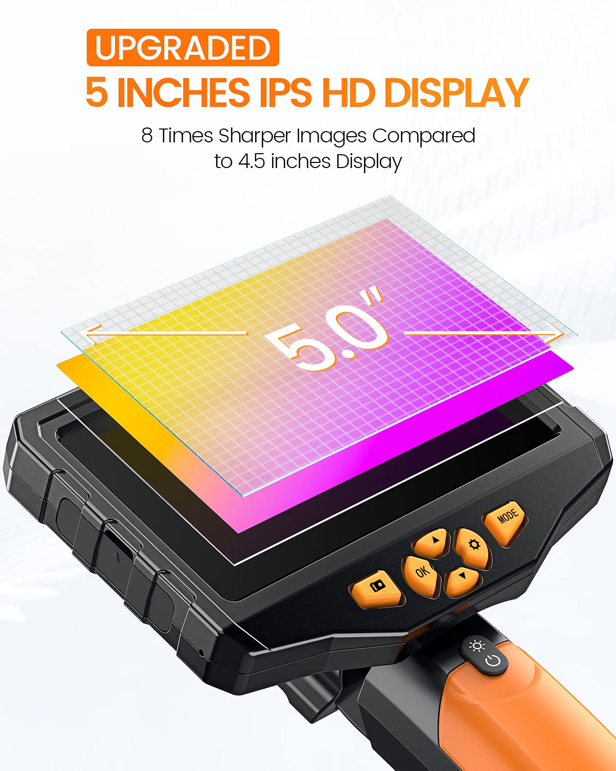 Teslong Dual Lens Inspection Camera with Light, Digital Industrial Borescope, Video Endoscope, Scope Camera, 5 IPS Screen, 16.4ft Flexible Probe