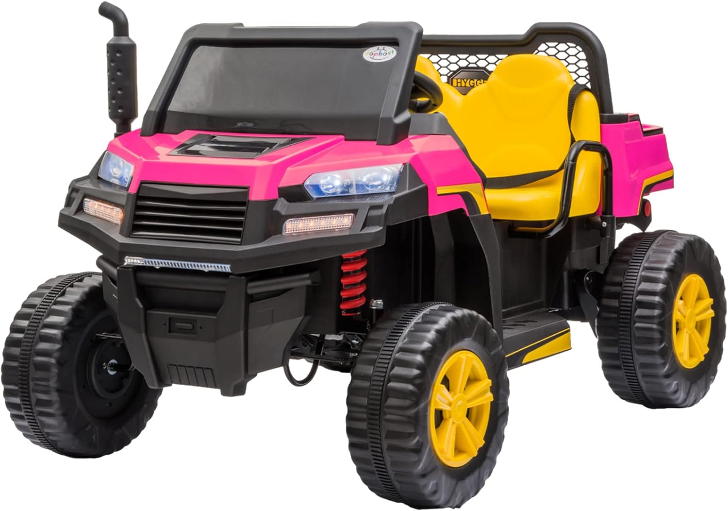 2-Seater Ride on Truck with Dump Bed, 12V Battery Toy Car, Ride on Tractor with Trailer, Ride On Car with Remote Control, LED Light, Horn, Music