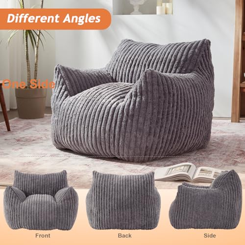 Giant Bean Bag Chairs for Adults with Filling Plush Fluffy Bean Bag Chairs for Teens with Armrests Comfy BeanBag Lazy Couch Sofa Chair for Bedroom