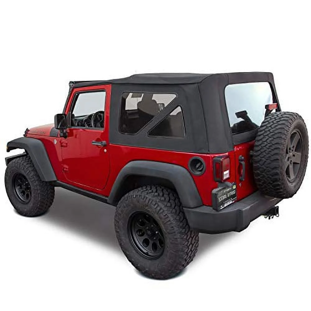 Sierra Offroad Soft Top for 2010 to 2018 Jeep Wrangler JK - Black, Twill Canvas - 2 Door Jeep Soft Top with Rear Plastic Tinted Windows