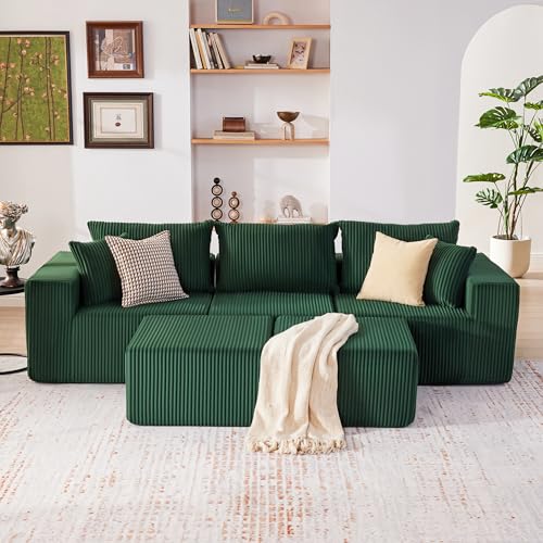 107.4" Cloud Couch Sectional, Modular Sofa with Deep Seat, Plush Corduroy L Shaped Boneless Couch, Convertible Sectional Couches for Living Room