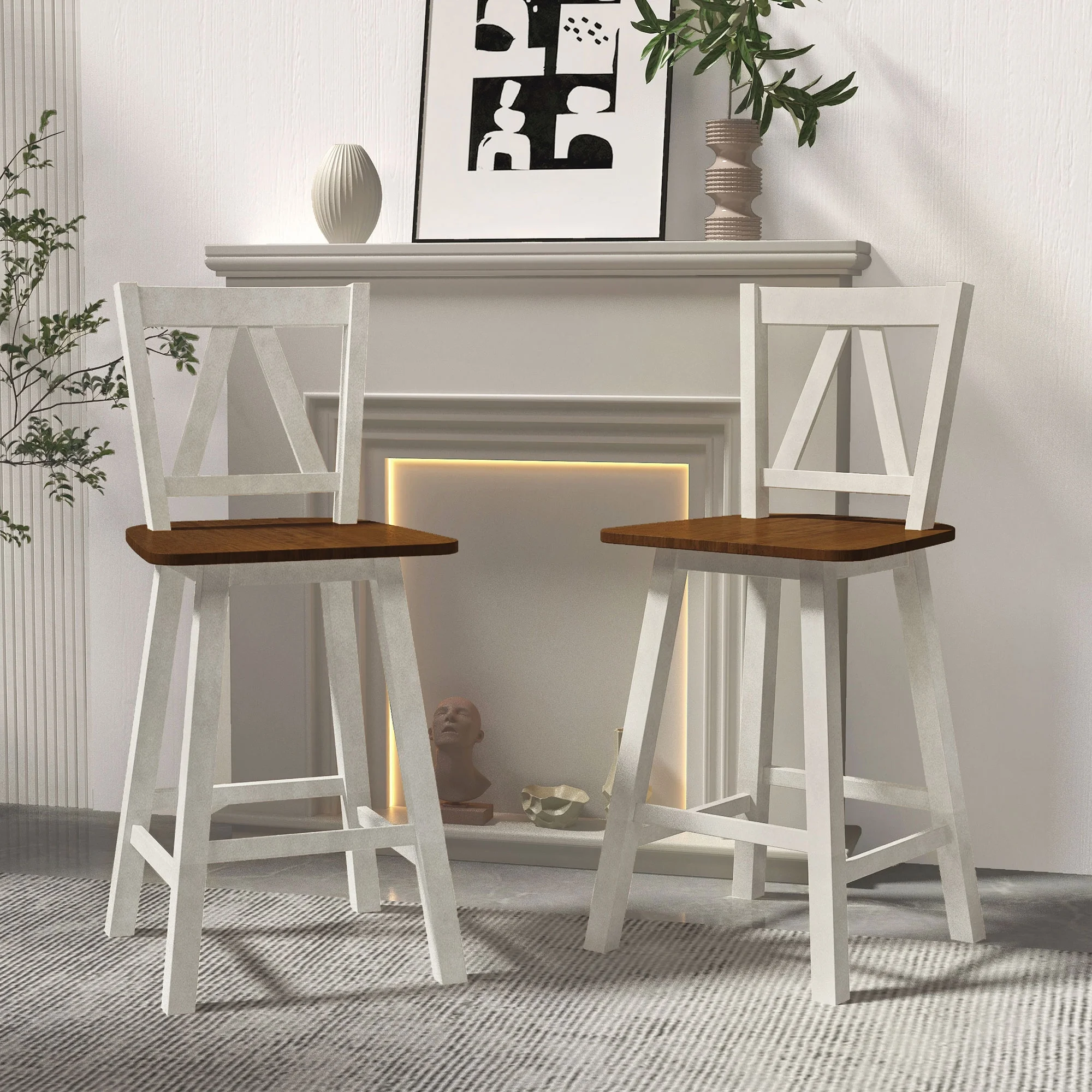 TOPMAX Farmhouse 3-Piece Counter Height Dining Table Set, Wooden Kitchen Table Set with Storage Cabinet and Shelves for Small Places