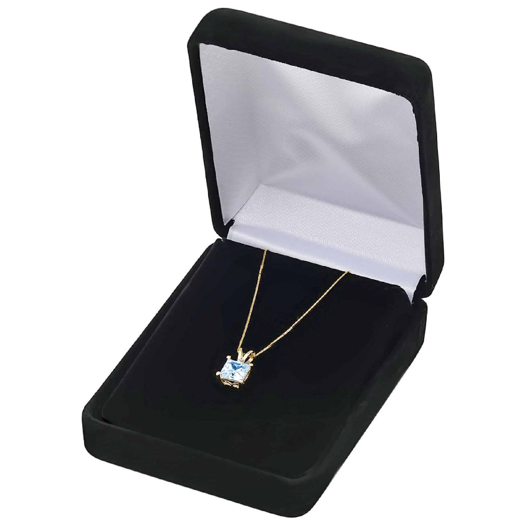 2.0 ct princess cut natural swiss blue topaz 14k yellow gold pendant + 18" gold chain