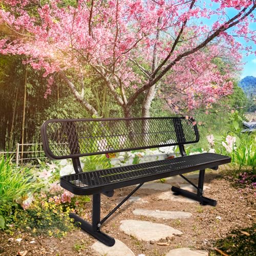 8FT Heavy Duty Park Bench with Back Portable Frame, Outdoor Metal Park Bench with Backrest, Steel Mesh Outdoor Bench for Garden, Lawn, Patio, Porch