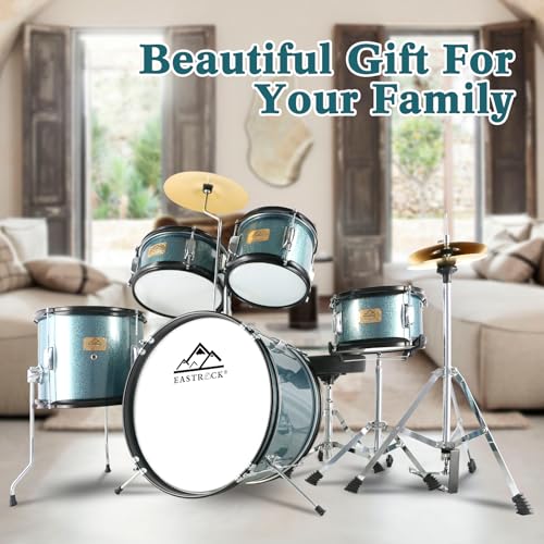EASTROCK Kids Drum Set, 5-Piece 16 Inches Junior Drum Sets for Kids, Drummer, Beginner Youth Drumset for 7-12 Years Old with Throne,Cymbal,Pedal