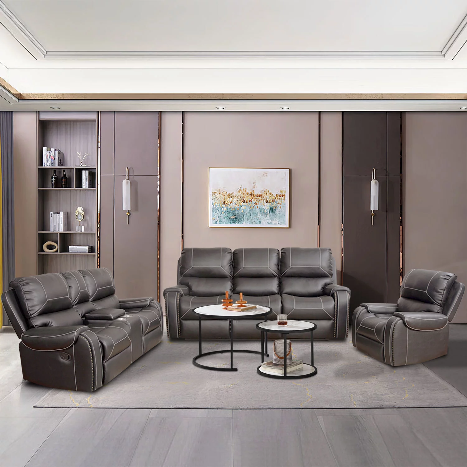 3-Seater Reclining Sofa with Drop-Down Table, Storage Space, and Cup Holders