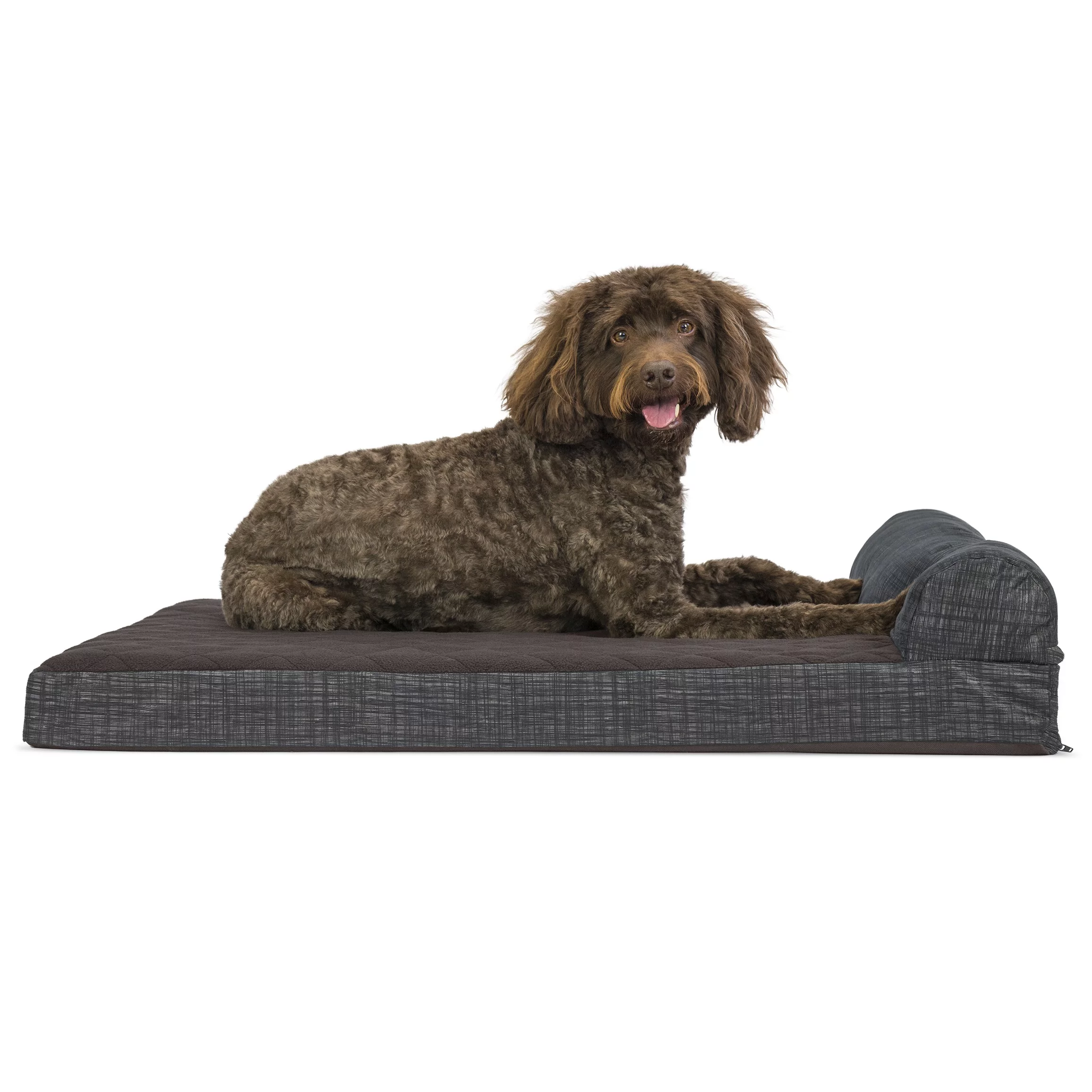 FurHaven | Orthopedic Quilted Fleece & Print Chaise Lounge Pet Bed for Dogs & Cats, Espresso, Large - Curated Treasures Market