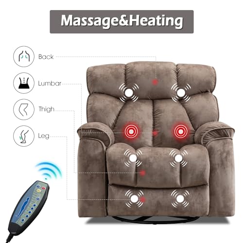 INZOY Massage Swivel Rocker Recliner with Heat and Vibration, Manual Rocking Recliner Chair with Vibrating Massage