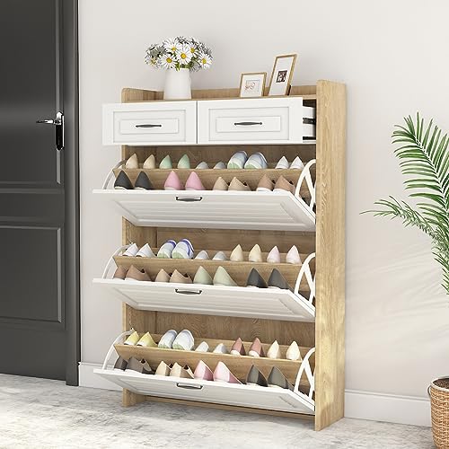 Shoe Cabinet with 3 Flip Drawers for Entryway, Shoe Rack Storage Cabinet with 2 Drawers, Shoe Cabinet Organizer for Entryway, Entrance Hallway
