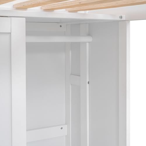 Harper & Bright Designs Twin Size Loft Bed with Wardrobe, Desk and Multiple Storage Shelves, Solid Wood Loft Bed Frame with Bookshelf