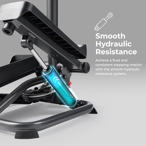 Sunny Health & Fitness Total Body 2-in-1 Smart Stepper Machine for Home with Handlebar and Resistance Bands, Total Body Workout, Adjustable Hydraulic