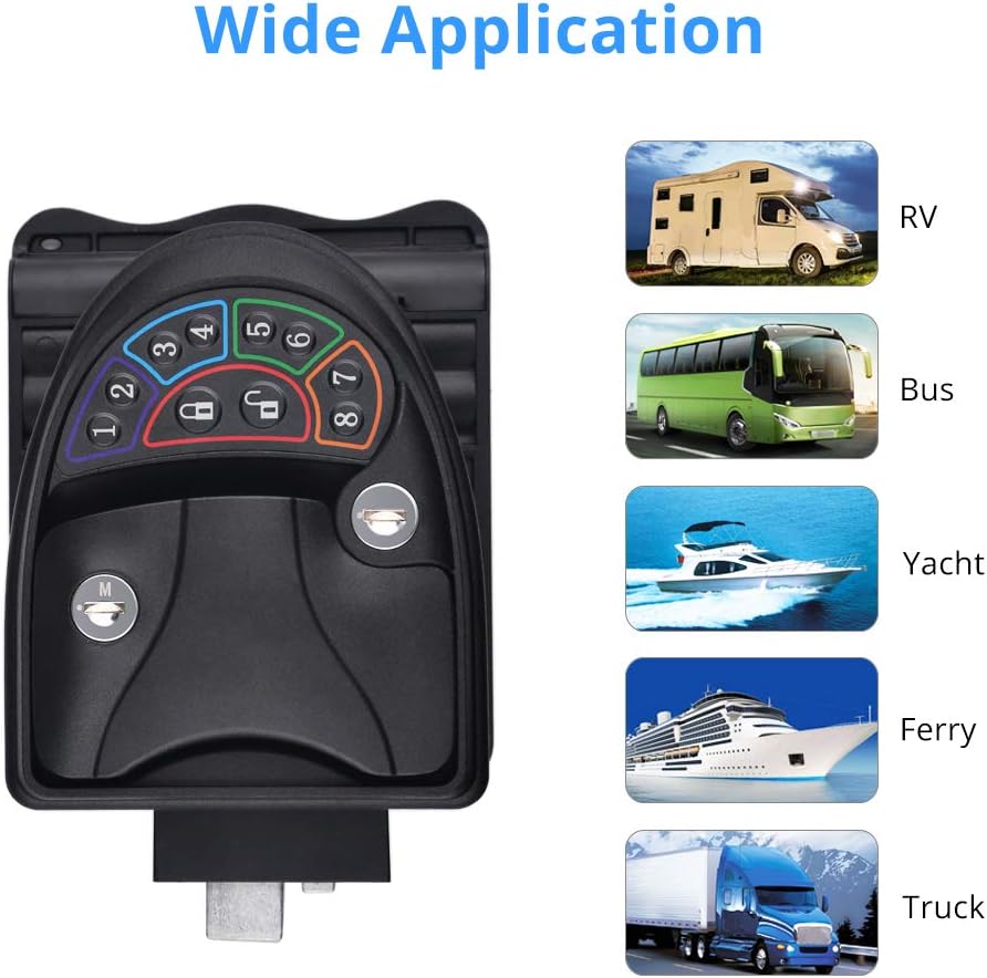 WATERWICH RV Keyless Entry Door Lock Handle Latch Zinc Alloy Wireless with Keypad & Fob 20m Remote Control for Caravan Camper Bus Yacht Ferry Truck