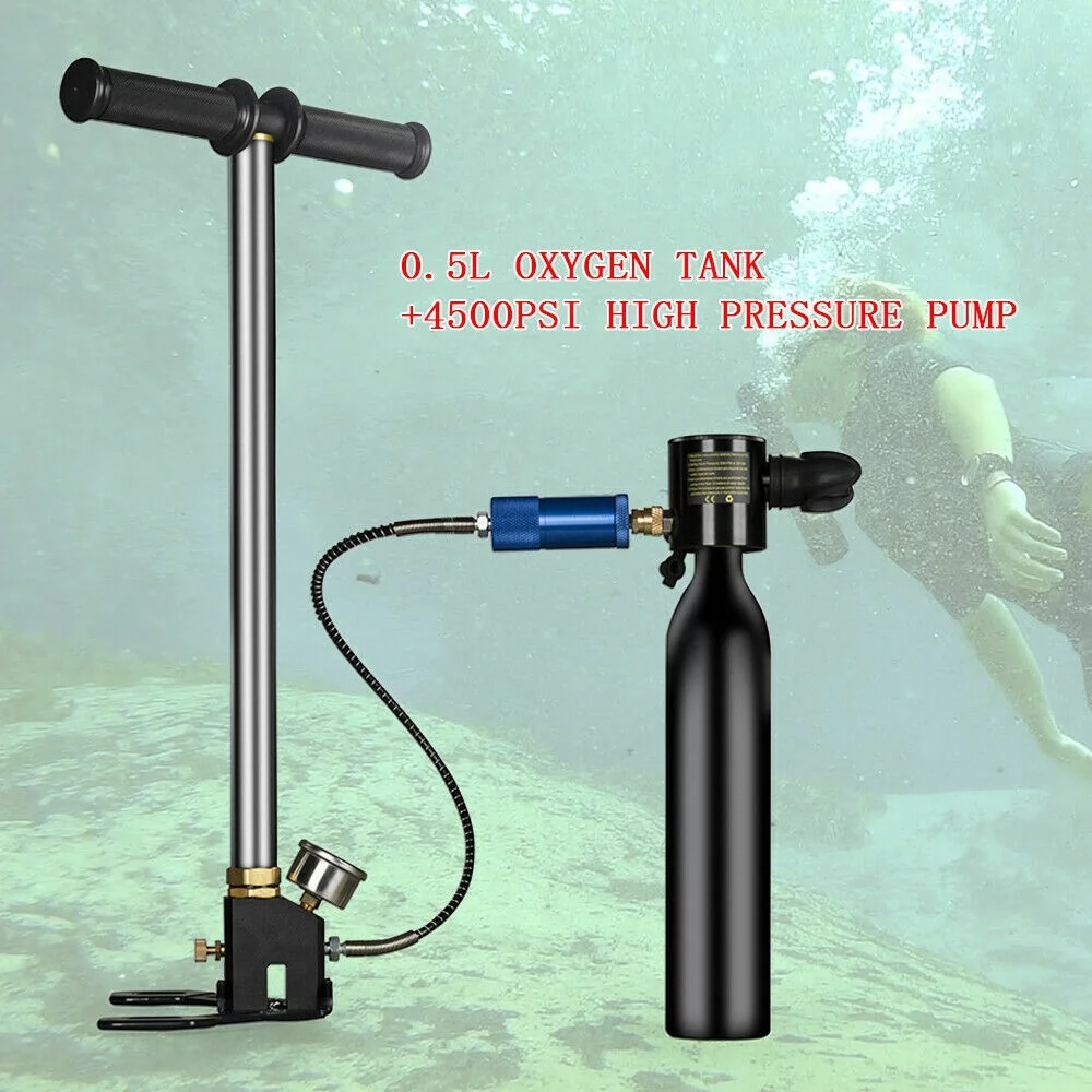 FETCOI Mini Scuba Tank Diving Equipment Kit with 0.5L Oxygen Tank High-pressure Pump